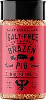 Fire & Smoke Society Salt-Free Brazen Pig BBQ Seasoning | Pork Rub, BBQ Spice Blend | Pork, Chicken, Smoked Butt, Ribs | Brown Sugar, Paprika, Cumin | M 4.6 oz