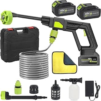 Cordless Pressure Washer, Portable Pressure Washer with 2 Batteries, Electric Cordless Power Washer Battery Operated with 6-in-1 Nozzle, Adjustable Foam Cannon for Car, Floor, Garden, 5m/16.4FT Hose