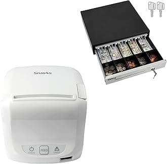 White GIANT-100 Compact 3" Thermal POS Printer USB Serial Ethernet, with Splash Cover Included 16" Black Cash Drawer