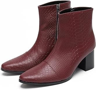 Santimon Mens Boots Casual Patent Leather Chelsea Dress Boots Zipper on Side Mid Calf Boots for Men