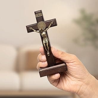 KUXBET Wood Standing Cross 5inch Small Crucifix- Jesus Christ Wall Hanging Cross Crucifix for Table or Wall Home Decoration
