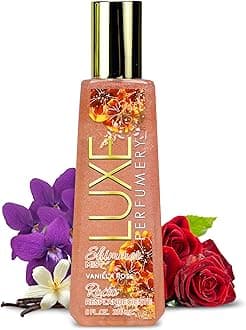 Luxe Perfumery Vanilla Rose Shimmer Body Mist – Body Glitter Spray with Soft Floral Vanilla, Rose, Bergamot & Violet Notes, Radiant Glow Shimmer Spray for Women, Gift for Her, Made in USA, 8 fl oz