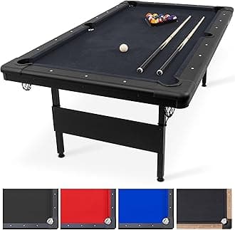 GoSports 7 ft Billiards Table - Portable Pool Table - Includes Full Set of Balls, 2 Cue Sticks, Chalk, and Felt Brush - BLACK