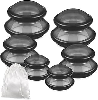 TrelaCo 6 Pcs Cupping Therapy Set Silicone Cupping Therapy 3 Sizes Cupping Therapy Studio and Household Silicone Cupping Set Chinese Massage Cups for Cellulite Joint Pain Muscle Pain (Clear Black)
