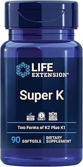 Life Extension Super K, Vitamin K Supplement, 2000 Mcg Vitamin K and 1180 Mcg Vitamin K2, Heart Health, Once-Daily, 90 Softgels