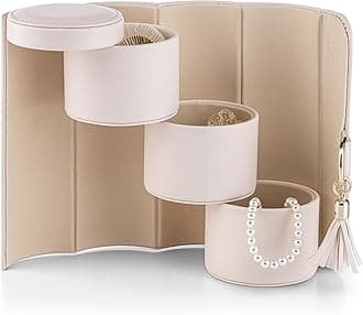 VLANDO Travel Jewelry Case for Women, Travel Essential, Travel Must Haves Jewelry Travel Organizer for Girls, Christmas Gifts for Travelers Couples Mom Friends - Light Pink