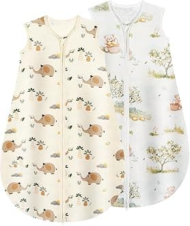 Baby Sleeping Bag 0.5 Tog 100% Cotton Lightweight and Breathable Summer Sleeping Bag for Baby Newborn 12-18 Months 2 Pack Beige Elephant