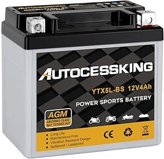 YTX5L-BS Motorcycle Battery, 12V 4Ah Rechargeable Maintenance Free Sealed AGM Battery Powersport Replacement Battery for ATV and Scooter