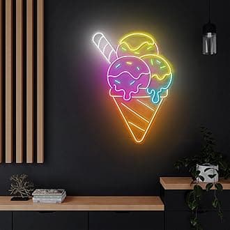 Ice Cream Neon Sign 20 inches Led Crispy Waffle Gelato Light Up Signs Wall Decor for Home Bedroom Dessert Coffee Bar Shop Decorations