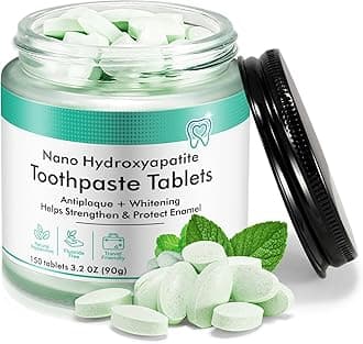 150 Pcs Toothpaste Tablets with Nano Hydroxyapatite for Deep Cleaning, Fresh Breath, Enamel-Safe, Fluoride & Plastic Free & Remineralizing Tablets with Coconut Oil, Peppermint, Xylitol