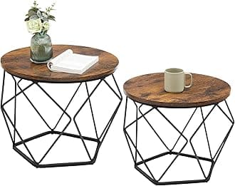 Coffee Side Table Set Of 2, End Table With Steel Frame, For Living Room, Bedroom, Office, Rustic Brown And Black Ulet040B01
