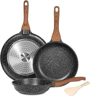ESLITE LIFE Frying Pan Set Nonstick Skillet Set Induction Compatible With Granite Coating 3 Piece, 8 Inch, 9.5 Inch and 11 Inch