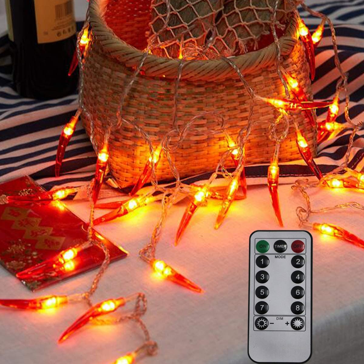 Red Chili String Lights,20ft 40 LED Chili String Lights Battery Operated Remote Contol Fairy Lights for Wedding, Chinese New Year,Spring Festival,Party Decoration,Christmas