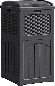 YESHOMY 33 Gallon Resin Outdoor Trash Can with Lid, Hideaway Waterproof Patio Garbage Bin, Gray