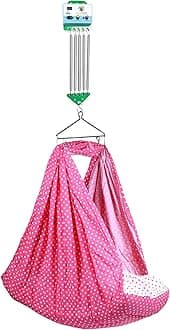 Automatic Baby Cradle (Electric Jhula/Thottil/Uyyala) – Cloth Swing with Spring, Removable Mattress & Mosquito Net | Cotton Fabric | PT Dark Pink Dot