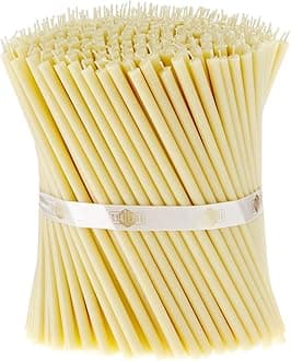 Danilovo Pure Beeswax Candles - No-Drip, Smoke-Less, Tall, Thin Taper Candles – Decorative Candles for Church Prayer, Decor or Birthday Candles – Honey Scented – 7.6 in, Ø 0.26 in (White, 50pcs)