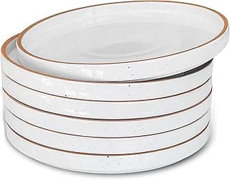 Ceramic Flat Plates Set of 6-8 in - The Dessert, Salad, Appetizer, Small Lunch, etc Plate. Microwave, Oven, and Dishwasher Safe, Scratch Resistant. Kitchen Porcelain Dish - Vanilla White