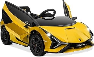 Kidzone DORSA Kids 12V Electric Ride On Licensed Lamborghini Sian Roadster Motorized Toy Car with Remote Control, Wheels Suspension, LED Lights & Music Yellow, Red, LAMBO-SIAN-LB-RED