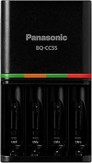 Panasonic BQ-CC55KSBHA Advanced pro Rechargeable Battery 4 Hour Quick Charger with 4 LED Charge Indicator Lights, Black