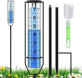 BoArt Rain Gauge, 7" Freeze-Proof Thickened Transparent Plastic Rain Gauge Outdoor, Large Clear Numbers and Adjustable Height Rain Measuring Tool for Garden, Lawn, Patio, and Farm Use
