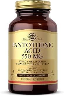 Pantothenic Acid 550 mg Vegetable Capsules Vitamin B5 Energy Metabolism Nervous System Support Gluten Free Dairy Free Kosher Servings, Standard Packaging, 100 Count