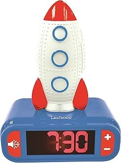 LEXIBOOK, Rocket, Nightlight alarm clock, Sounds and Melodies, LCD Backlit screen, Luminous, Snooze, Blue, RL800SPC