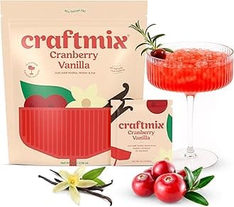 Craftmix Cranberry Vanilla Cocktail & Mocktail Drink Mixer, Skinny Mixes - Water Flavoring Packets - Made With Real Fruit - Vegan, Low-Carb, Low-Sugar, Non-GMO, Dairy Free, Gluten Free, 12 Pack