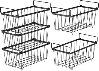 iSPECLE Stackable Wire Baskets, 5 Pack Pantry Baskets with Handles Metal Storage Organizers Cabinet Organizer Fruit Basket for Kitchen Countertop, Black