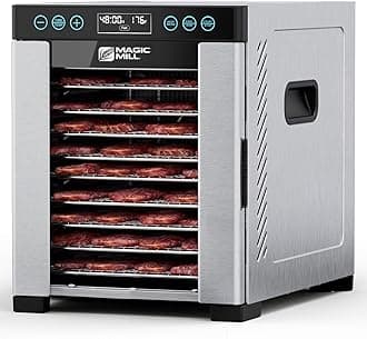 Magic Mill Pro Food Dehydrator Machine | 10 Stainless Steel Trays | Dryer for Jerky, Dog Treats, Herb, Meat, Beef, Fruit | Keep Warm Function, Digital Timer and Temperature Control, ETL Approved (Renewed)