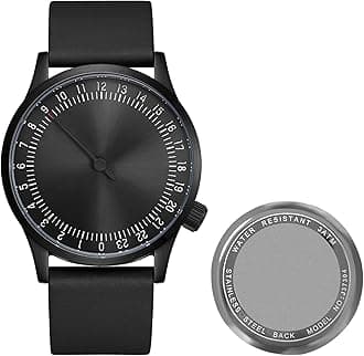JIANDUN Swiss Movement Men's One Hand 24 Hour Watch Single Hand Black Case with Italian Leather Strap