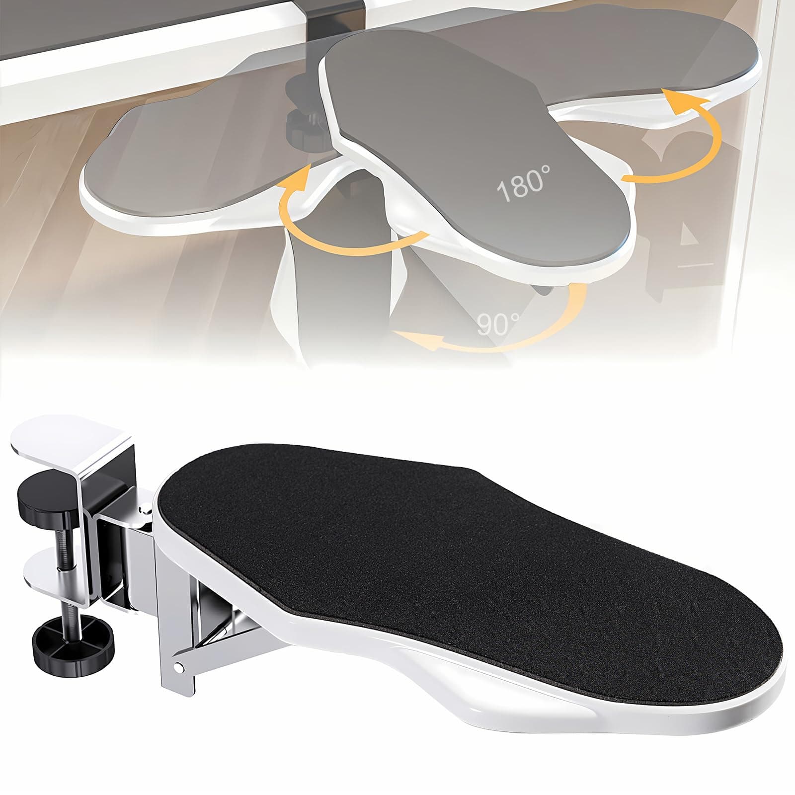 Computer Arm Rest for Desk, 180° Adjustable Rotating Desk Extender Tray, 90° Foldable Elbow Arm Support, Ergonomic Desk Arm Wrist Rest Shelf for Home and Office