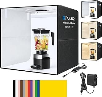 PULUZ Light Box Photography, 20x20 inch Portable Photo Studio Light Box, Professional Dimmable Quick Charge USB-C Photo Booth with 200 LED Lights & 12 Color Backdrops Photo Box for Product Photography