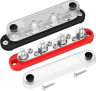 DaierTek Bus Bar Terminal Block 4 x 5/16" (M8) Terminal Stud, 6 x #8 (M4) Screw Terminal Positive & Ground Power Distribution Block with Cover Marine Bus Bar 12V - 48V for Automotive Car Boat