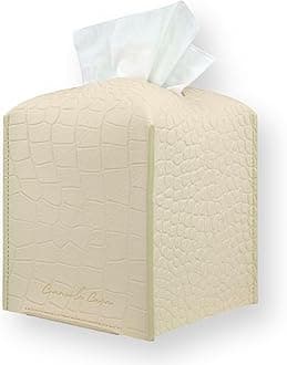 Premium PU Leather Tissue Box Holder–Modern Cover for Home, Office, Car–Stylish Cube Organizer for Standard Kleenex Tissues – Durable, Easy Refill, Crocodile Design (Beige)