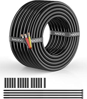 NAOEVO 12 Gauge Wire 3 Conductor Electrical Wire, 12 AWG Stranded PVC Cord, 12V Low Voltage/Tinned Copper/Flexible Cable for Automotive Wiring, Lamp Cord, Marine Cable (30FT)