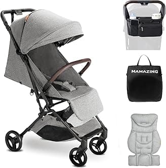 MAMAZING Ultra Air Travel Stroller, Grey, One-Handed Fold, 11.5 lbs, 6 Months to 50 lbs, Sun Protection, Ample Storage, Safety First