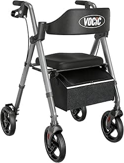 VOCIC Walkers for Seniors, Z21 Rollator Walker with Seat Supports 330lb, 8" Big Wheels for All Terrain, Ergonomic Arc Seat & 6" Ultra Backrest Foldable Walker, Dual Height Adjustment, Lightweight 2025