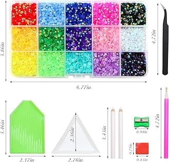 ZYNERY 9000pcs Flatback Rhinestones, 15 Mixed Color Flat Back Gems Round Shape Crystals Rhinestones for Crafts Nail Face Art Shoes Diamond Painting with Storage Box/Tweezers/Drill Pen (4mm)