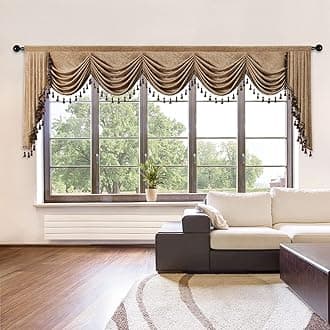 ELKCA Luxury Thick Chenille Curtains Valance for Living Room Coffee Waterfall Valance for Bedroom,Rod Pocket (Coffee, W138 Inch, 1 Panel)