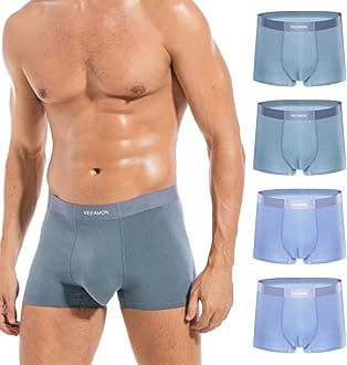 VEEAMON Men's Cotton Stretch Boxer Briefs Seamless Underwear Moisture-Wicking Comfortable 4-Pack With Gift Box