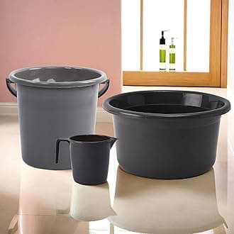 Kuber Industries Plastic Set of 3 Bathroom Combo Set | Tub-Bucket & Mug Combo Set for Bathing | Bathware Set | Modern Bathroom Accessories Set | Gray