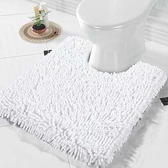 Toilet Rugs U Shaped Washable, Extra Thick Soft Absorbent Chenille Contour Bathroom Rugs for Toilet 24x20 Inch, Quick Dry Non Slip Toilet Mat for Bath Floor, White