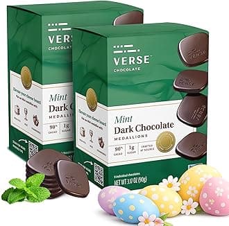 Verse 90% Dark Chocolate Mint Squares - Creamy Dark Cocoa w/ 1g Cane Sugar - Individually Wrapped Easter Candy For Egg Hunts, Birthdays And Festive Baskets (9 Count, 2 Pack)