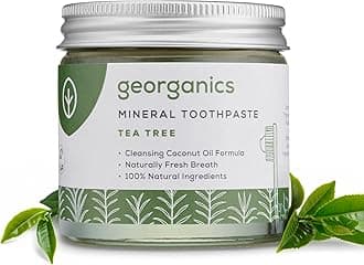 Georganics Mineral Toothpaste - 60ml - Tea Tree Flavour - Fluoride, SLS & Glycerine Free - Non-Foaming Natural Toothpaste with Virgin Coconut Oil - Certified Cosmos Natural, Vegan and Cruelty-Free