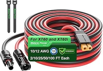 Bateria Power Solar to XT60 Charge Extension Cable 10AWG 25Ft, Solar Connector to XT60 Adapter Cable for Solar Panel to LiFePO4 Battery RV Portable Power Station Solar Generator,10AWG 25Ft