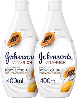 Johnson's Vita Rich Smoothing Body Lotion, Papaya Extract, Pack of 2x400ml, with Nourishing Shea butter, Fast Absorbing Moisture, Intense Hydration, Moisturizing Body Cream Enriched with Glycerin