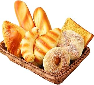 Joeabor 8pcs Artificial Bread Set, Realistic Fake Food for Display, Fake Bread for Decoration, Faux Food Props for Staging, Includes Faux Croissant, Dessert, Loaves