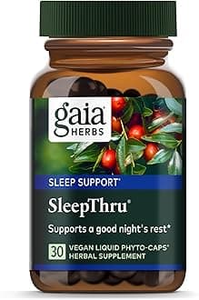 Gaia Herbs SleepThru - Natural Sleep Support Supplement with Organic Ashwagandha Root, Organic Magnolia Bark, Passionflower, and Jujube Date - 30 Vegan Liquid Phyto-Capsules (15-Day Supply)