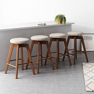 Amalia Backless Kitchen Counter Height Bar Stool, Solid Wood with 360 Swivel Seat Antique Coffee/Natural Wheat, Set of 4