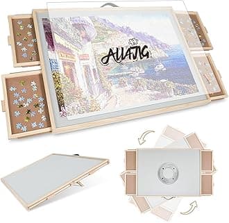- ALL4JIG 2000 Pieces 2-in-1 Tilting & Rotating Puzzle Board for Adults Gifts, Wooden Jigsaw Puzzle Table with 4 Drawers, 28.5" x 40.1" Portable Board with Lazy Susan and Cover